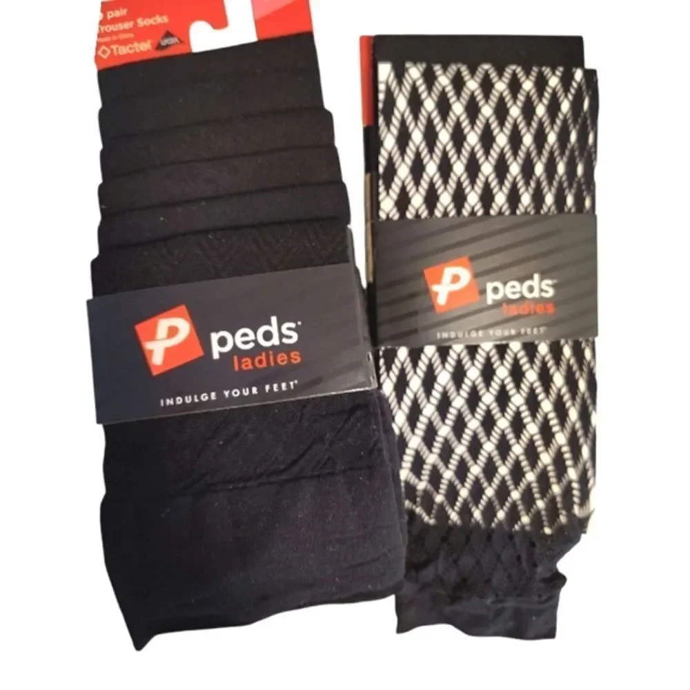 PEDS 8 Pairs Black Fishnet and Solid Black Trouser‎ Socks Women's Size 5- 10 NWT